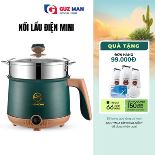 Nồi lẩu điện mini đa năng METIS nồi điện đa năng nướng luộc nấu mì  2 tầng kèm giá hấp dung tích 1.8L chống dính