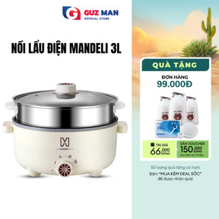 Nồi lẩu điện kèm giá hấp đa năng METIS 28 cm dung tích 3L  công suất 1000W tráng men chống dính
