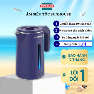 Ấm Siêu Tốc 1.8L SUNHOUSE Happy Time HTD1081 Thân 2 Lớp Chất Liệu Inox  BH 12 Tháng