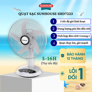 Quạt Sạc SUNHOUSE SHD7223 -SHD7228 Quạt Tích Điện Pin Siêu Bền Đến 16H