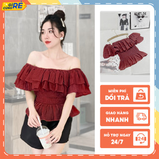 Áo trễ vai nữ tiểu thư bo chun eo chất mềm xếp bèo điệu đà C&H Clothing