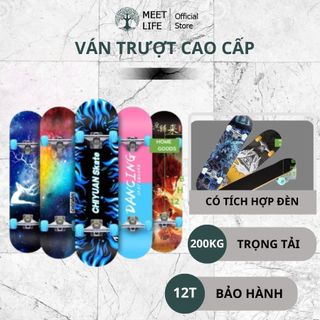 Ván trượt thể thao Ván trượt skateboard cao cấp gỗ phong ép 7 lớp mặt nhám có đèn led phát sáng