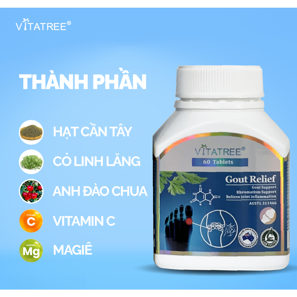 Viên uống hỗ trợ gout Vitatree Gout Relief giảm đau khớp 60 Viên