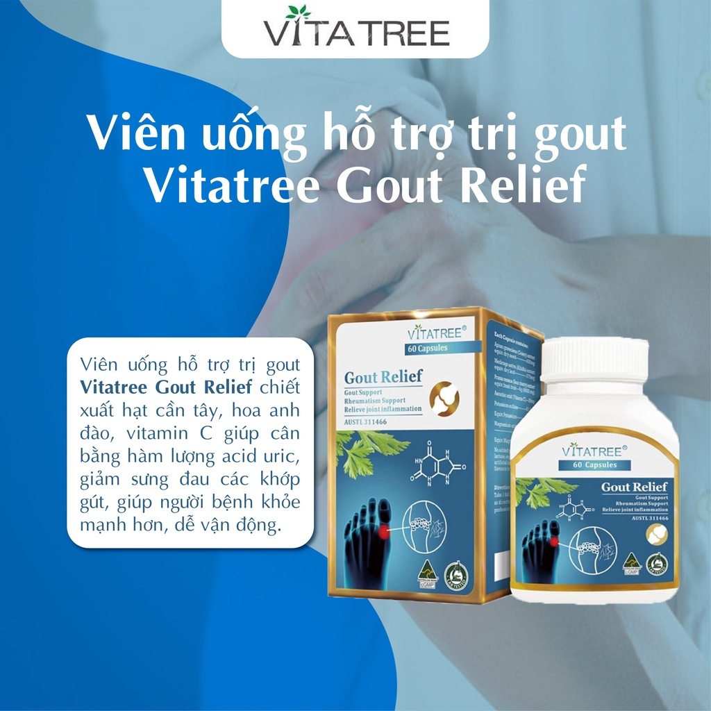 Viên uống hỗ trợ gout Vitatree Gout Relief giảm đau khớp 60 Viên