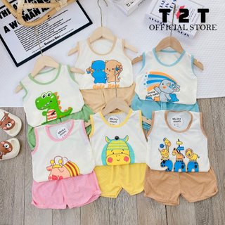 Combo bộ quần áo ba lỗ T2T chất tăm lạnh cho bé trai và bé gái 4-22kg - BLT-05