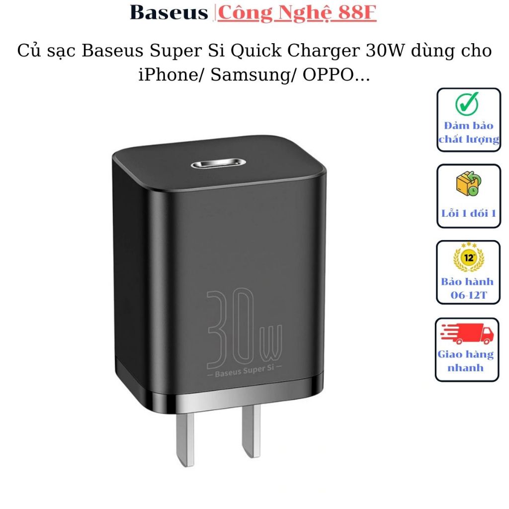Củ sạc Baseus Super Si Quick Charger 30W dùng cho iPhone/ Samsung/ OPPO...