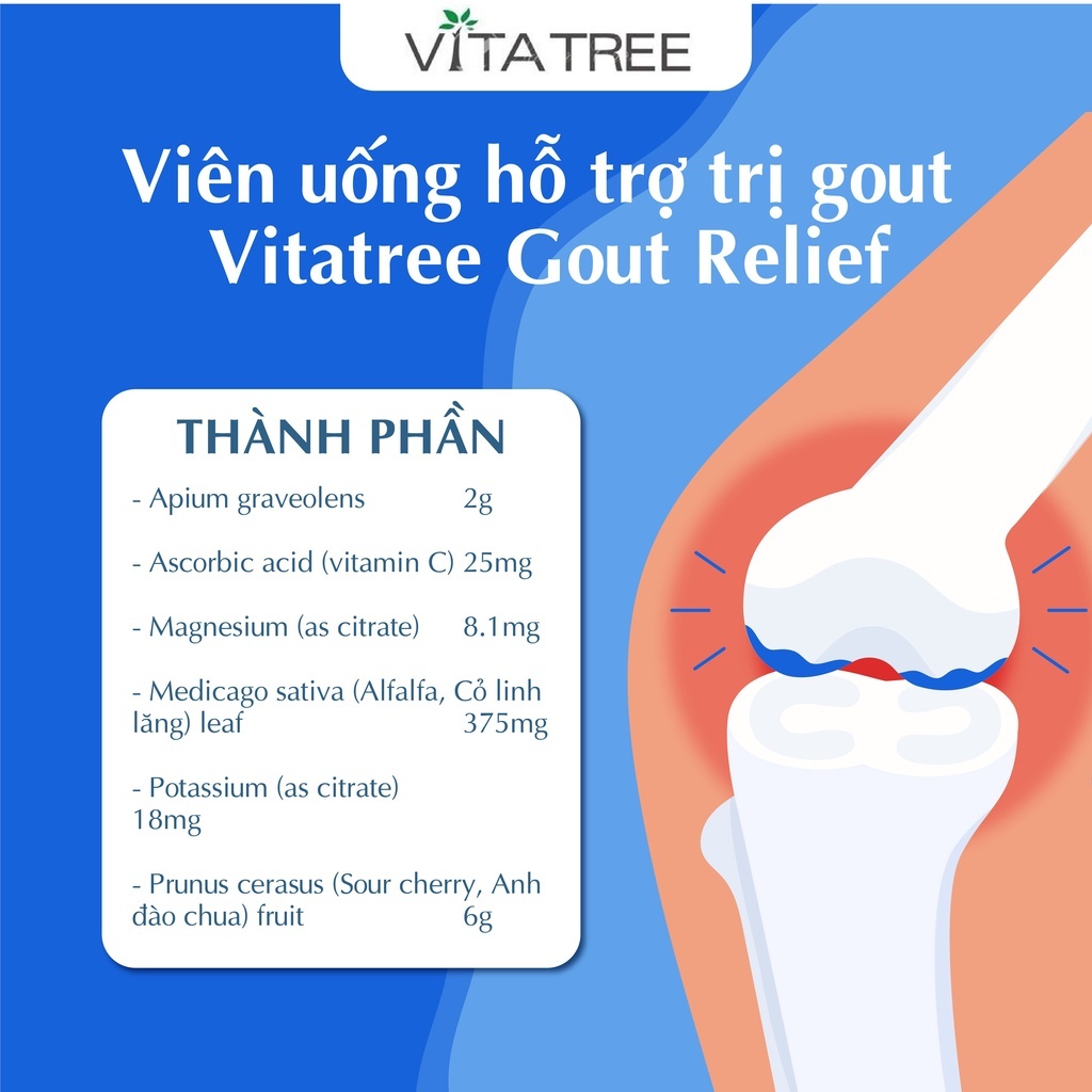 Viên uống hỗ trợ gout Vitatree Gout Relief giảm đau khớp 60 Viên