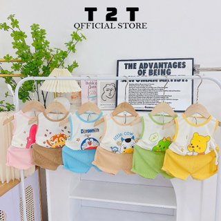 Combo bộ quần áo ba lỗ T2T chất tăm lạnh cho bé trai và bé gái 4-22kg - BLT-06