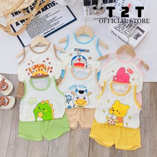 Combo bộ quần áo ba lỗ T2T chất tăm lạnh cho bé trai và bé gái 4-22kg - BLT-06.1