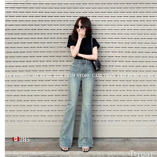 Quần jeans ống loe rộng trơn thiết kế túi vuông trước, quần bò denim co giãn thời trang nữ QCCC LuciK Shop QD0078 285