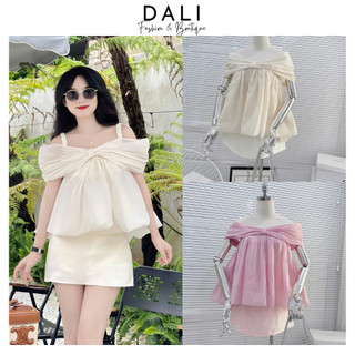 Set Dự Tiệc 2 Món Gồm Áo Tơ Croptop Bẹt Vai Dáng Bồng + Chân Váy Chữ A Có Quần Trong Dáng Tiểu Thư