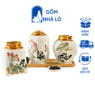 Lọ đựng chè khô gốm sứ Bát Tràng, lọ đựng trà, hộp đựng chè, hủ đựng chè khô, hôp đựng trà khô, hũ sứ có nắp