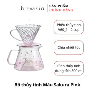 Bộ phễu V60 pha cà phê pour over thủy tinh Dripper & Server - Sakura