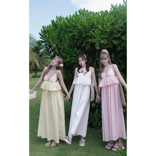 M938 - Đầm maxi 2 dây eo bèo ngực MPB, váy maxi hai dây phối bèo dáng dài