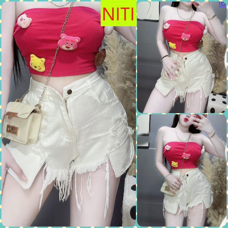   SODN1528  QUẦN SHORT JEANS ĐÙI NỮ LƯNG CAO RÁCH LAI LỘ TÚI MÀU TRẮNG LAI TUA DÀY DẶN MỀM MỊN SIÊU HOT HIT 