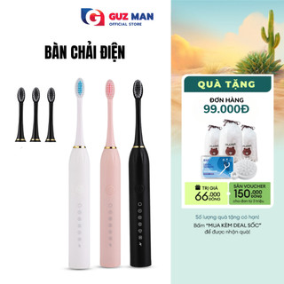 Bàn chải điện đánh răng thông minh  METIS  X3  công nghệ sóng âm  kháng nước 6 chế độ, tặng 4 đầu bàn chải