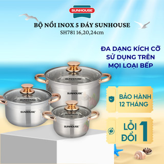 Bộ nồi inox 5 đáy Sunhouse SH781 16,20,24cm -CHÍNH HÃNG