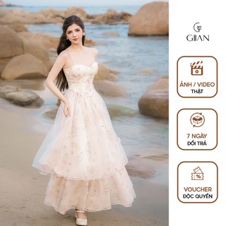 Váy maxi đi biển Giian 2 dây cúp ngực phối corset thiết kế tà xếp tầng bồng bềnh họa tiết in cao cấp - VA0796