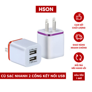 Củ sạc đầu USB kép cao cấp đa năng, Củ sạc nhanh 2 cổng kết nối điện áp 5V 2.1A chất lượng cao