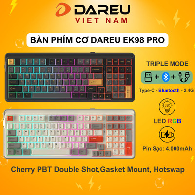 Bàn phím cơ không dây DAREU EK98 PRO (Triple Mode, Cherry PBT Double Shot, Gasket Mount, RGB)
