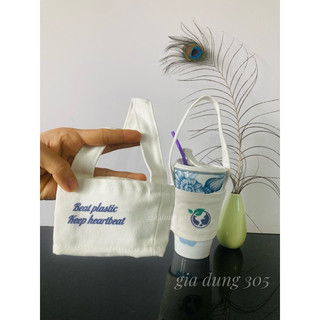 Túi vải ốp ly sứ Minh Long - Túi quai vải đựng ly nước