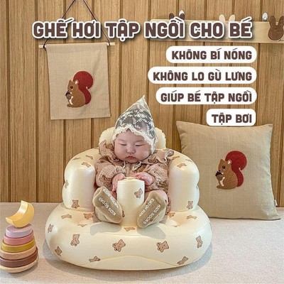 Ghế hơi tập ngồi cho bé KidsWorld Playing ghế ngồi tập ăn dặm tự bơm hơi Hàn Quốc chống ngã cao cấp