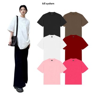  Áo thun trơn killsystem Trống Trơn vải cotton cổ tròn unisex form oversize