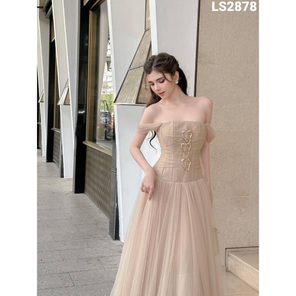 Đầm dự tiệc xòe trễ vai tay lưới đính khoen Royal Dress | BigBuy360 - bigbuy360.vn