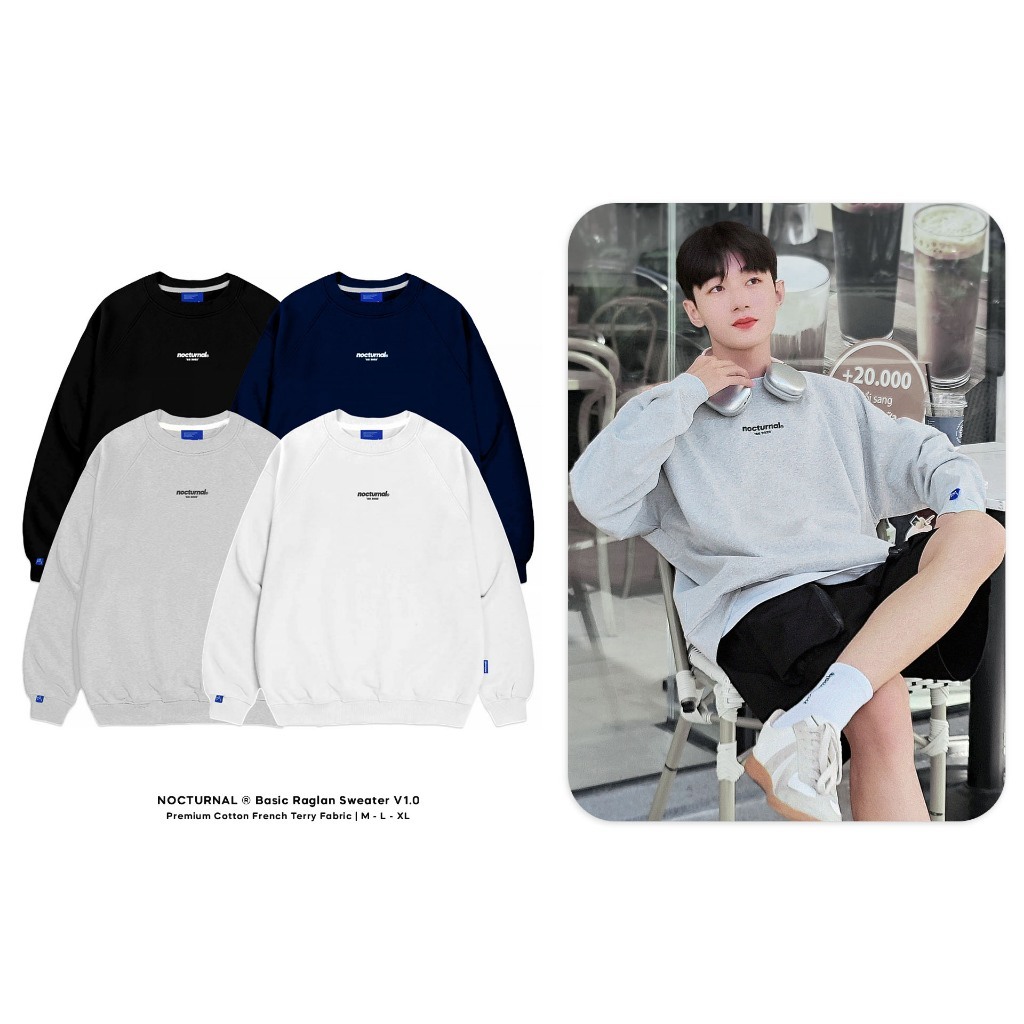 Áo Sweater Nocturnal Xám Tiêu Form Rộng Nam Nữ Unisex Nỉ Cotton Cao Cấp Mẫu Mới 2023