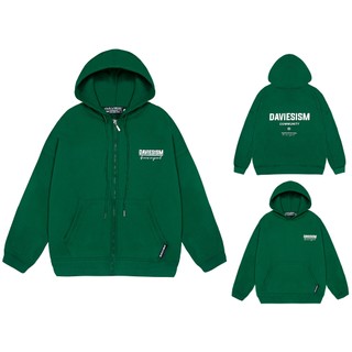 Hoodie zip local brand DAVIES áo khoác nỉ form rộng có mũ màu xanh Community