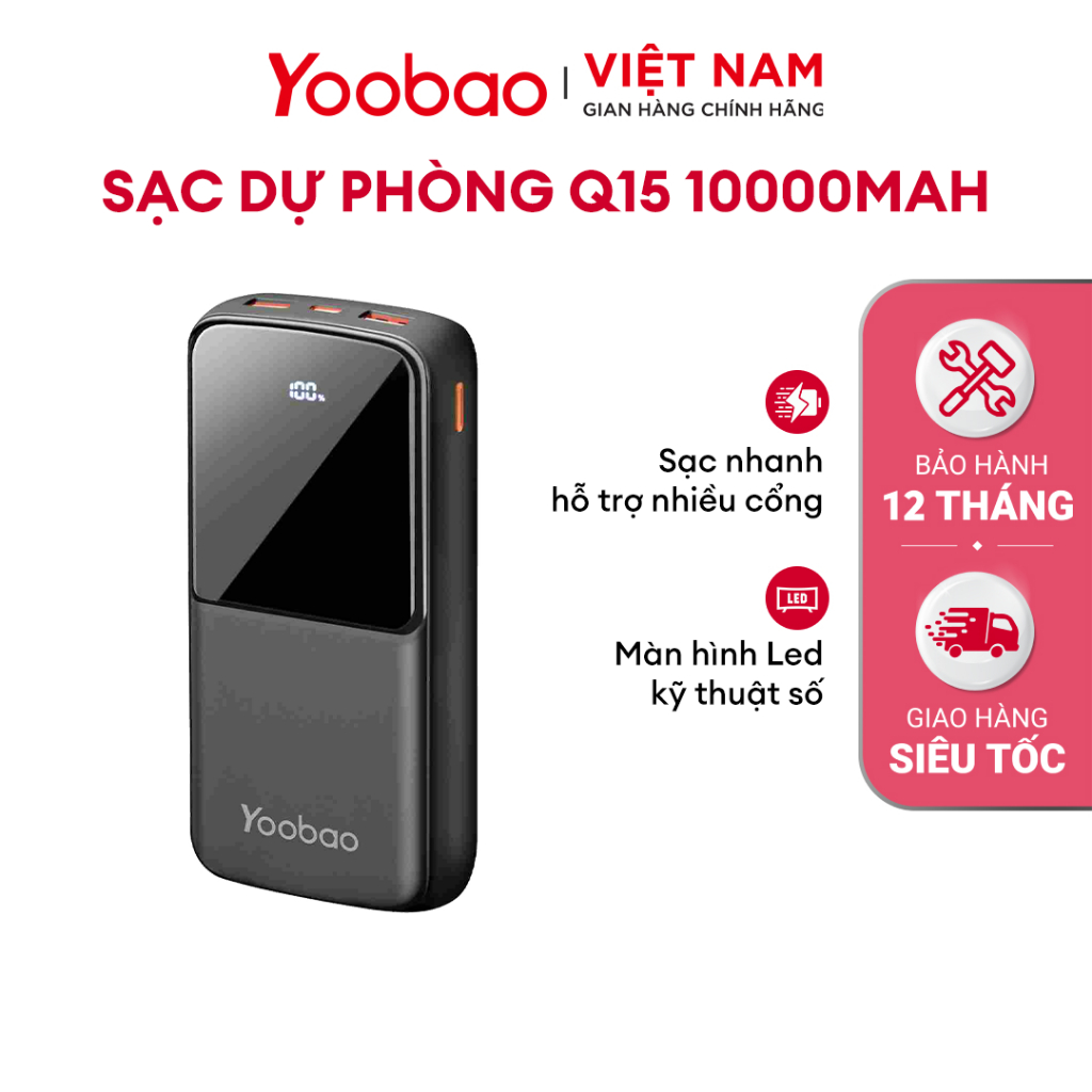 Sạc dự phòng 10000mAh/20000mAh Q15/ Q21 Yoobao | Sạc nhanh hỗ trợ nhiều cổng | Màn hình Led kỹ thuật số | BH 12 tháng