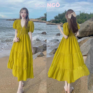 ĐẦM DÁNG DÀI XÒE ĐI BIỂN NHÚN CỒ V TÔN DA