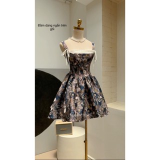 D188 Cabernet - Đầm Cherish tiểu thư dáng ngắn chất gấm hoa 3d- Không mút ngực