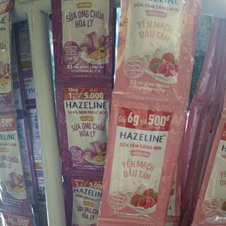 Sữa tắm Hazelin dây12 gói 2 màu hồng tím