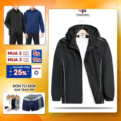 Áo khoác dù nam thể thao có nón rời PIGOFASHION chống nắng, thiết kế viền dạ quang basic trẻ trung năng động AKD905