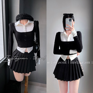 𝐓𝐕 𝐒𝐎𝐔𝐋 áo tay dài cổ sơ mi - chân váy xếp ly
