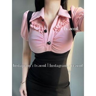 [CÓ SẴN, ẢNH THẬT] 𝐓𝐕 𝐒𝐎𝐔𝐋 Đầm body nút tim đen hồng