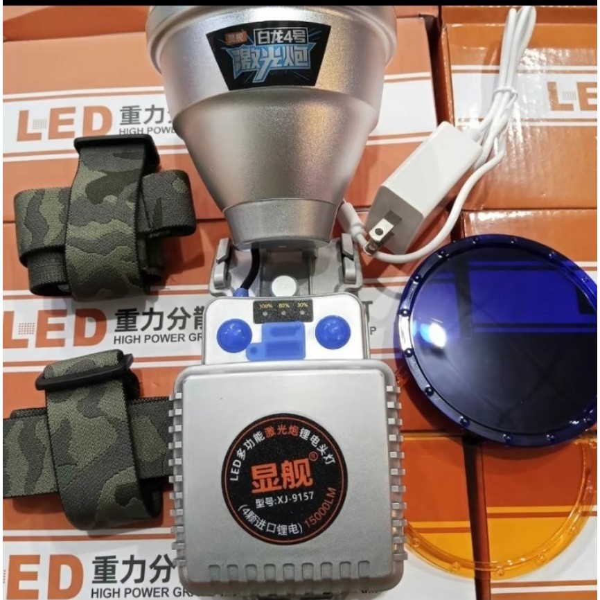 Đèn pin đội đầu Xj9157 bản nâng cấp của đèn xj9158 chiếu xa 500-1000m kèm 2 len đổi màu, sạc ngược l
