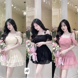 Đầm bigsize trễ vai 2 dây đính nơ