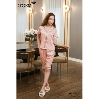 Bộ đồ ngủ pijama lụa gấm satin cao cấp áo tay cộc quần lửng