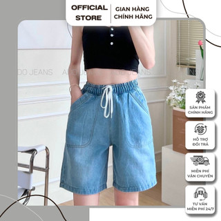 Quần đùi jean nữ lưng chun co giãn, chất jean giấy nhẹ mặc thoải mái thương hiệu JEANS
