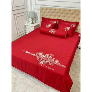 Bộ chăn ga cưới satin thêu hoa 7 món (Nhiều màu được chọn mẫu)