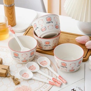 Set 2 bát sứ tặng kèm 2 thìa bằng sứ - chén sứ cho bé nhiều họa tiết siêu xinh - bát sứ siêu xinh kèm thìa