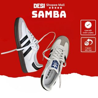 Giày Samba Đế Thấp Màu Trắng Xám Thời Trang Nam Nữ Dễ Phối Full Box