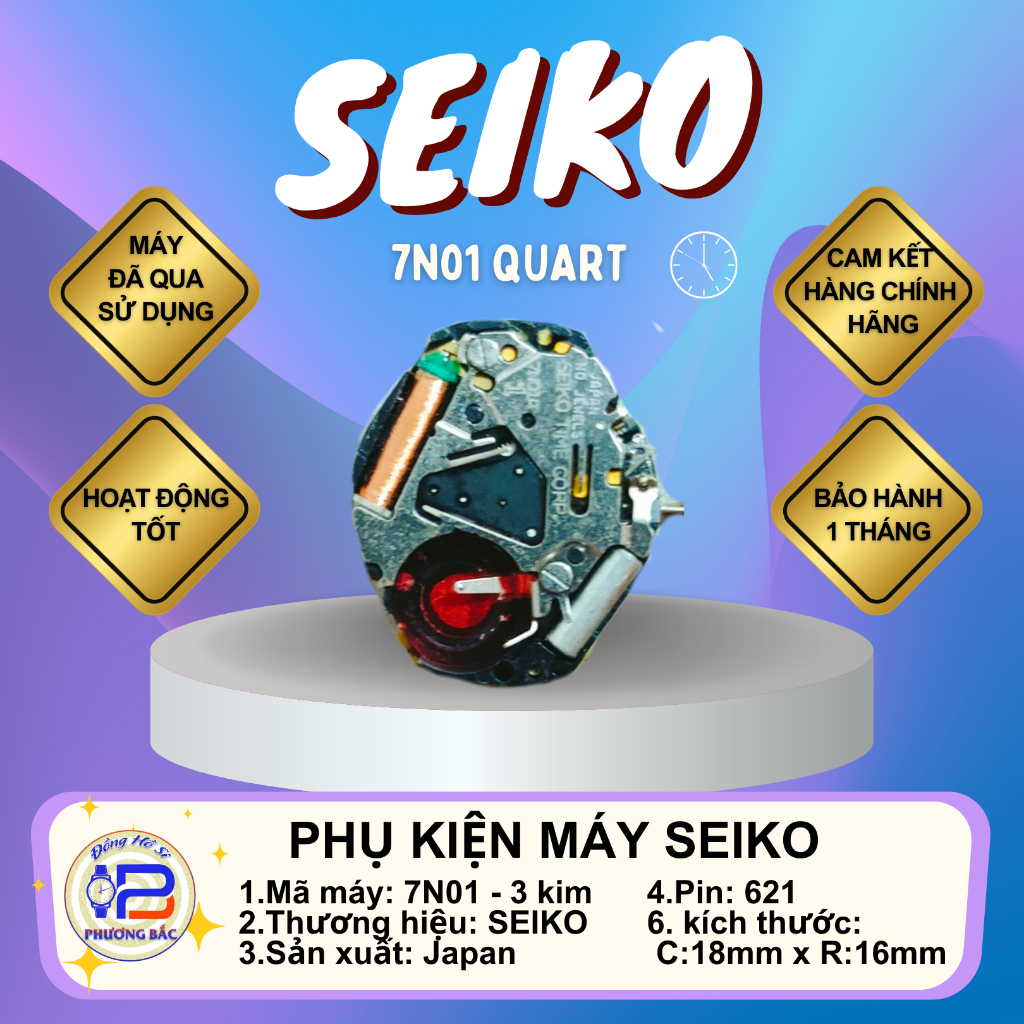 Bộ máy linh kiện đồng hồ seiko 7N01 - 3 kim, Alba V701-3kim, V782 - có lịch, chạy pin 621, máy bóc t