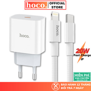 Combo bộ sạc nhanh 20W Hoco củ sạc nhanh PD20W kèm dây dù siêu bền cho iP Xr Xsmax 11 12 13 14promax