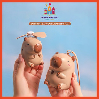 Quạt mini Chuột Capy Bara cầm tay sạc điện, Tặng dây sạc và dây đeo phụ kiện.