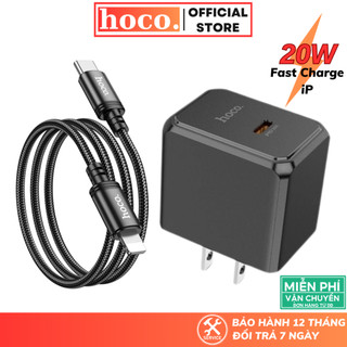 Combo bộ sạc nhanh 20W Hoco củ sạc nhanh PD20 kèm dây dù cao cấp cho iP Xr Xs max 11 12 13 14 promax