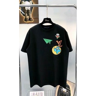  ÁO Thun Nam LV Họa Tiết In Hoa Mặt Cười Xanh Chất Vải Mát Nhẹ 