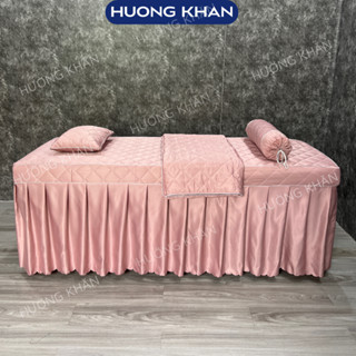 Ga giường spa trần bông (gối đầu tặng ruột), Drap trải giường massage, nối mi, phun xăm cotton cao cấp mát mềm